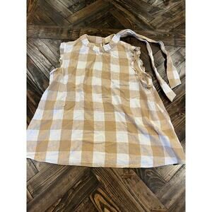 Who What Wear Linen Blend Checker Top Women Large Preppy Ruffled Cowgirl Dainty